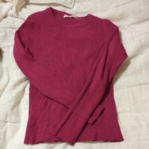 Ribbed Long Sleeve Top in Deep Pink